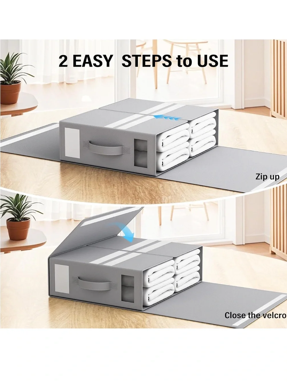 Amazon Light Gray Fabric Sheet Storage Boxes w Window & Front Handle  — Set of 4
